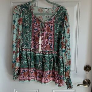 Floral Bohemian Blouse - Green and Pink